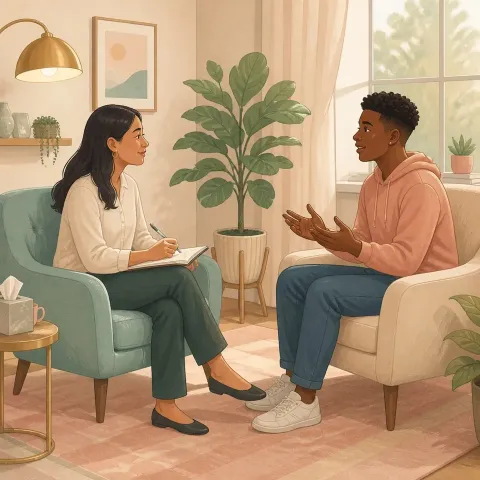 Sessão de psicologia em ambiente calmo e acolhedor
