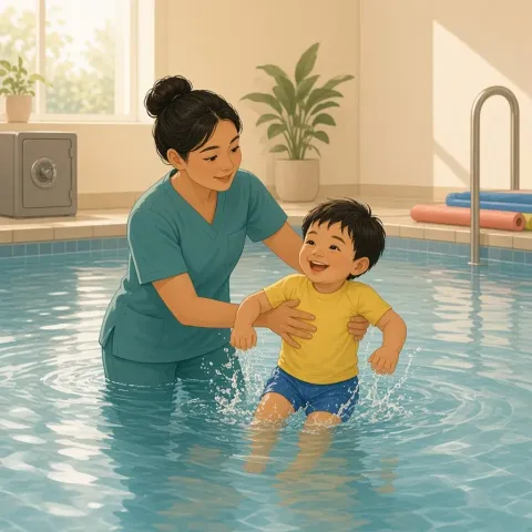 Sessão de terapia aquática em piscina terapêutica